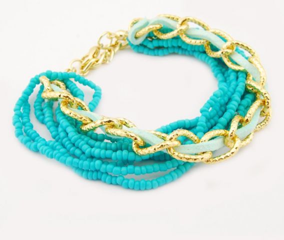 PULSERAS BEADS + CADENA AZUL