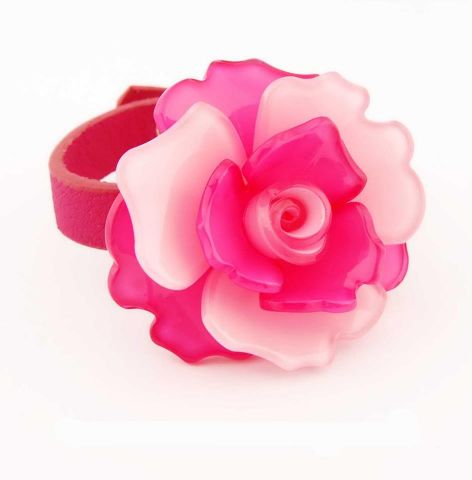 PULSERA FLOR CAPAS ROSA