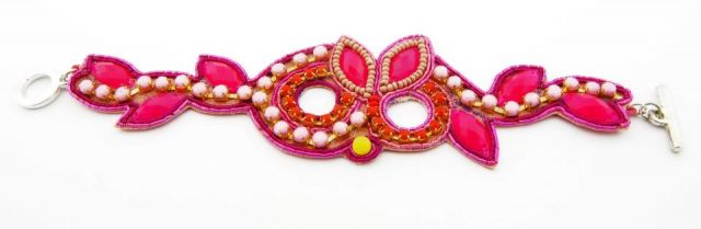 PULSERA HOJ. NEON ROSA BEADS