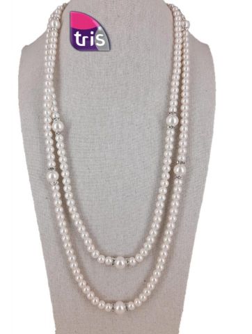 COLLAR LARGO PERLA COMBI BRILLO