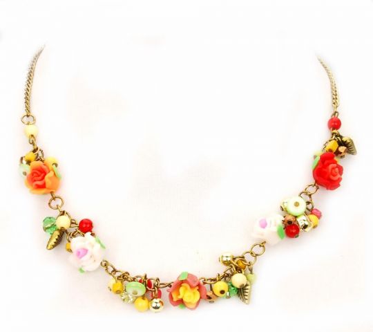 COLLARES CORTO RETRO ROSAS NARANJA