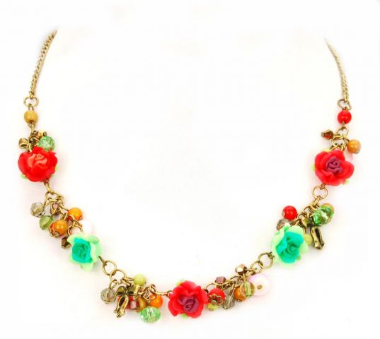 COLLARES CORTO RETRO ROSAS VERDE