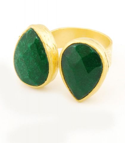 ANILLO 2 OVALES PIEDRA VERDE