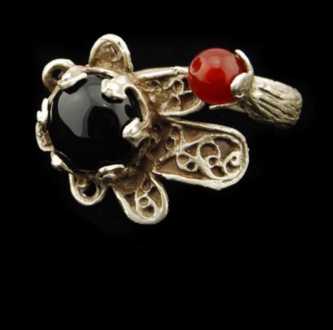 ANILLO 2 PIEDRAS 1 FLOR NEGRO