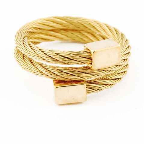 ANILLO ACERO TRENZ. CUAD. DORADO