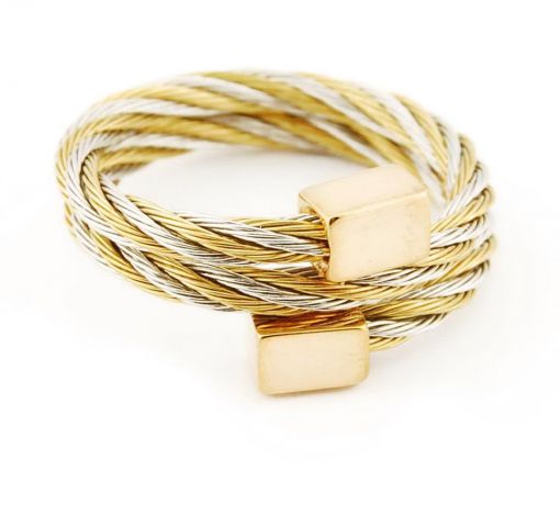 ANILLO ACERO TRENZ. CUAD. MIX