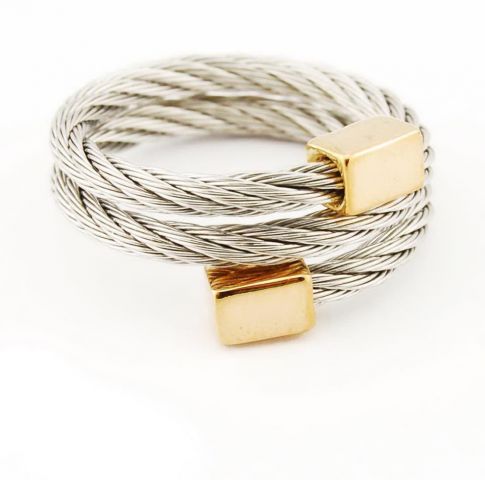 ANILLO ACERO TRENZ. CUAD. PLATEADO