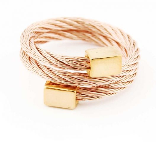 ANILLO ACERO TRENZ. CUAD. ROSE GOLD