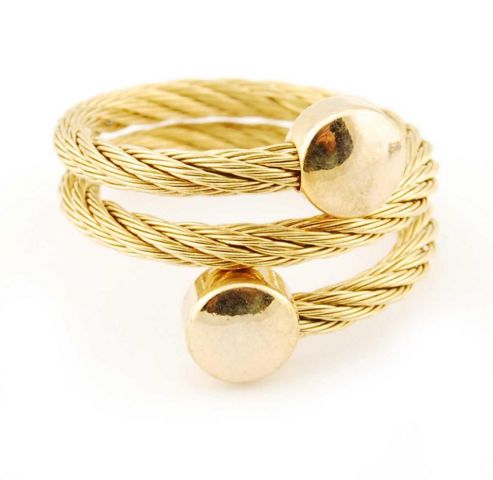 ANILLO ACERO TRENZ. CIRC. DORADO
