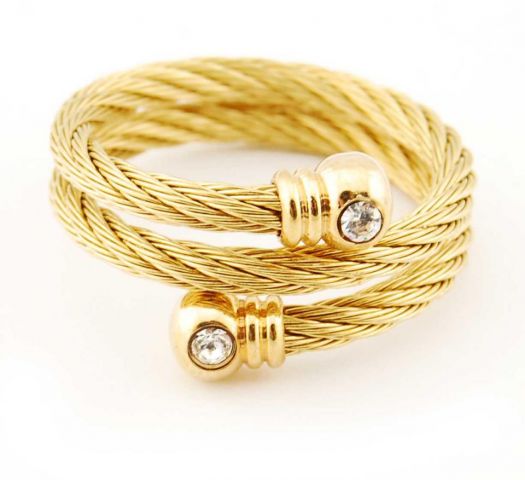 ANILLO ACERO TRENZ. BRILLO DORADO