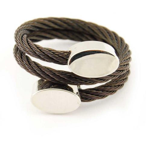 ANILLO ACERO TRENZ. OVAL NEGRO