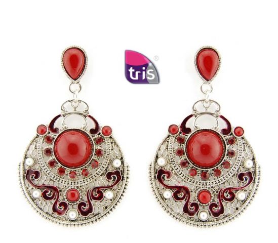 PENDIENTES PLATEADO RDO. SIN CAD. ROJO