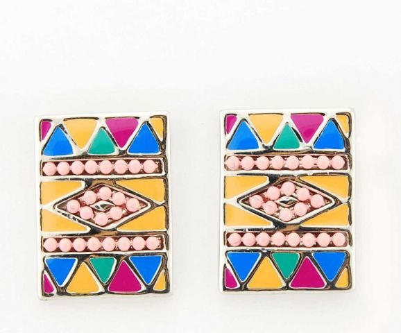 PENDIENTES ROMBO HORIZONTAL ROSA