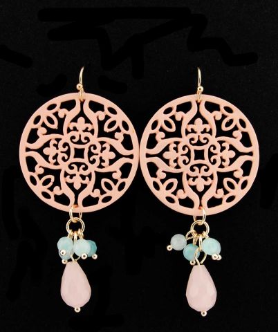 PENDIENTES CIRC. FLOR RACIMO CO ROSA