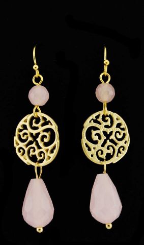 PENDIENTES CIRC+BOLA PIEDRA+ORO ROSA