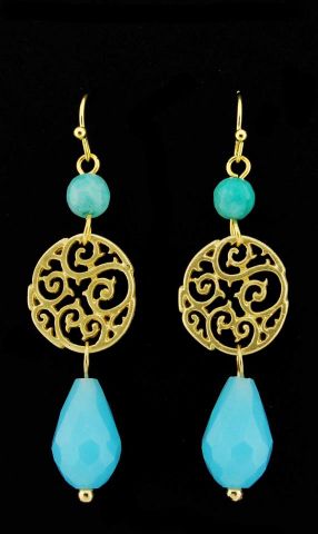 PENDIENTES CIRC+BOLA PIEDRA+ORO VERDE