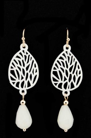 PENDIENTES HOJA + BOLA PIEDRA CRUDO