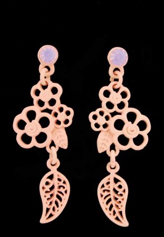 PENDIENTES FLOR HOJA ROSA