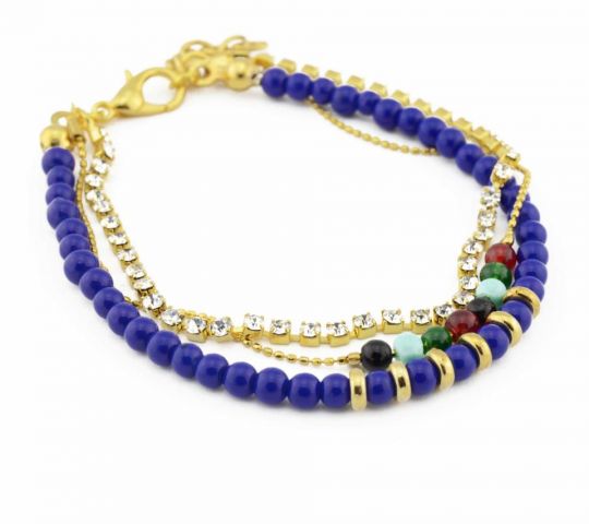 PULSERA 3 VUELTAS CON STRASS AZUL