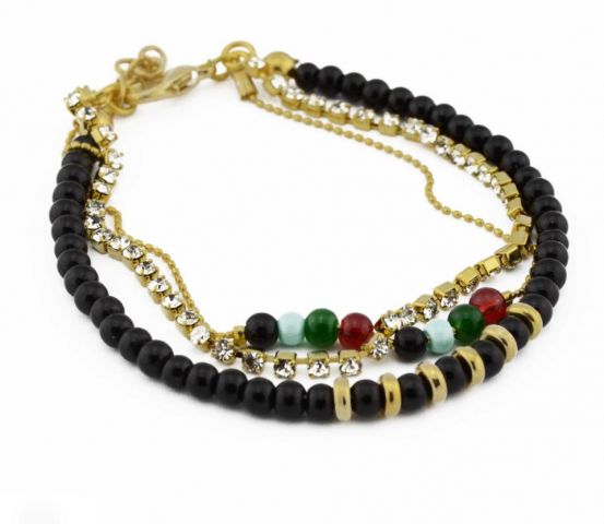 PULSERA 3 VUELTAS CON STRASS NEGRO