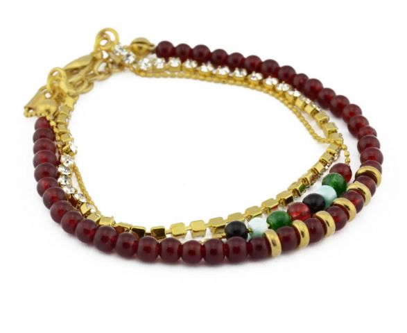 PULSERA 3 VUELTAS CON STRASS ROJO