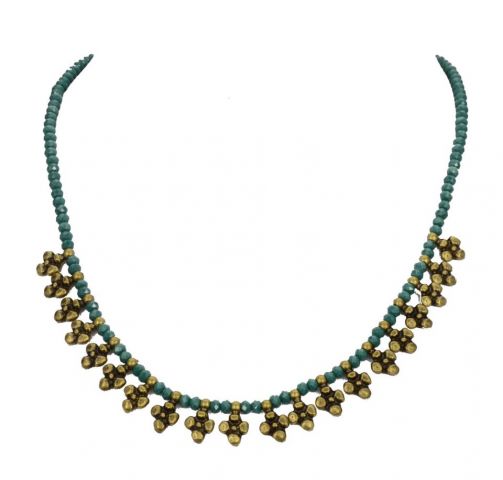 COLLAR BOLAS COLG. FLOR AZUL