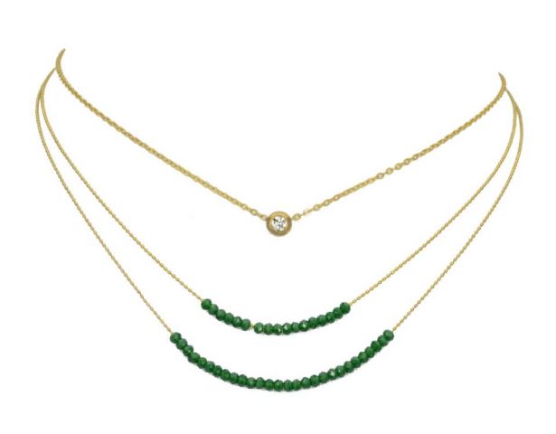 COLLAR CADENA 2V. BEADS+OJO VERDE