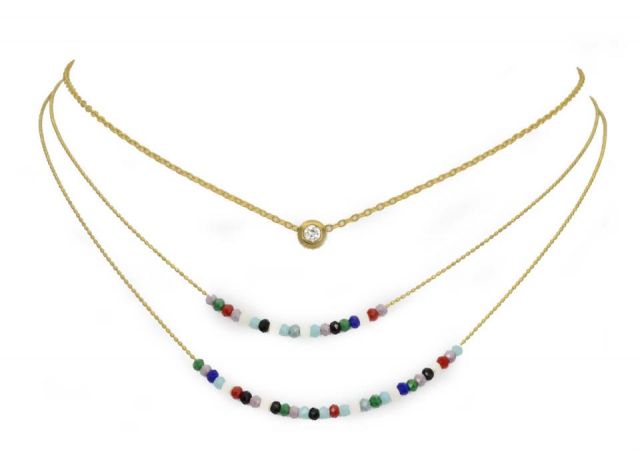 COLLAR CADENA 2V. BEADS+OJO MULTICOLOR