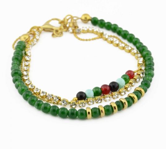 PULSERA 3 VUELTAS CON STRASS VERDE
