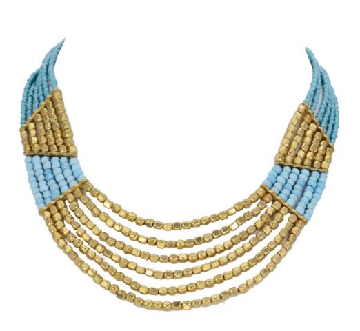 COLLAR BABERO DORADO TURQ.