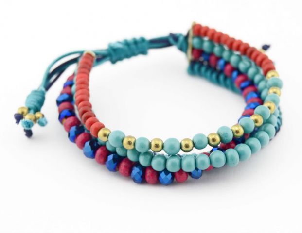 PULSERA 4 VUELTAS MIX TURQ