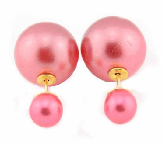 PENDIENTES BOLA + BOLITA FUCSHIA