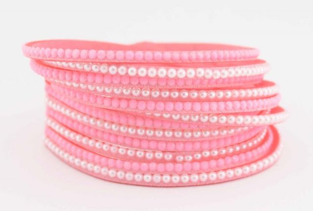 PULSERA 2V.  PERLA Y STRASS  ROSA