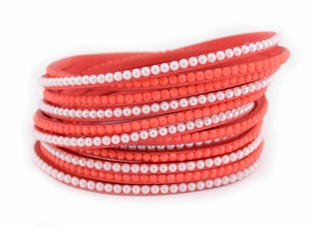 PULSERA 2V.  PERLA Y STRASS  SALMON