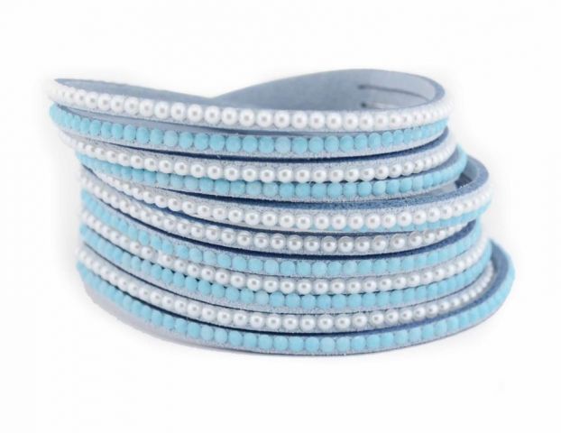 PULSERA 2V.  PERLA Y STRASS  AZUL