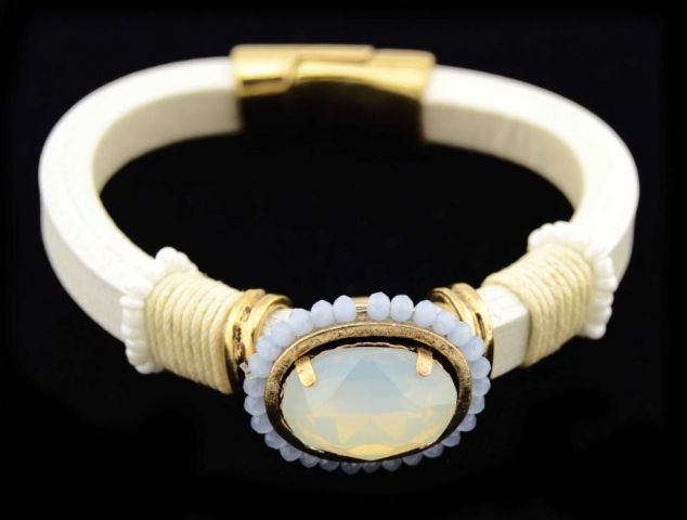 PULSERA CUERO COLR HILOS OVA BLANCO