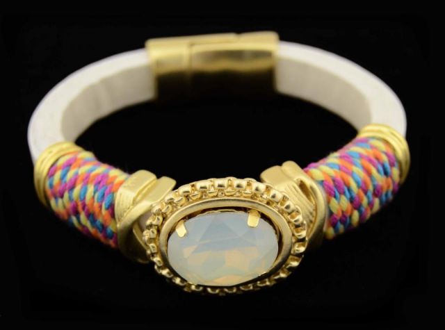 PULSERA CUERO COLOR OVAL LUN BLANCO