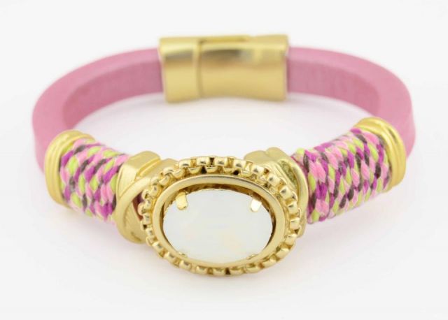 PULSERA CUERO COLOR OVAL LUN ROSA