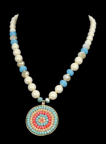 COLLAR PERLAS MEDALLON BEAD AZUL