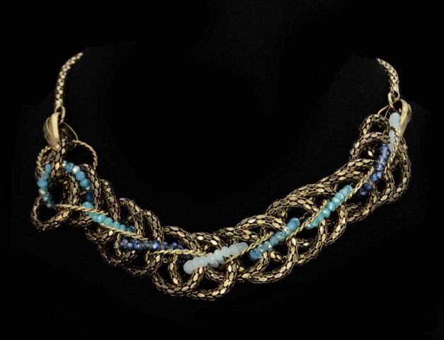 COLLAR ESLABONES AROS BEADS AZUL