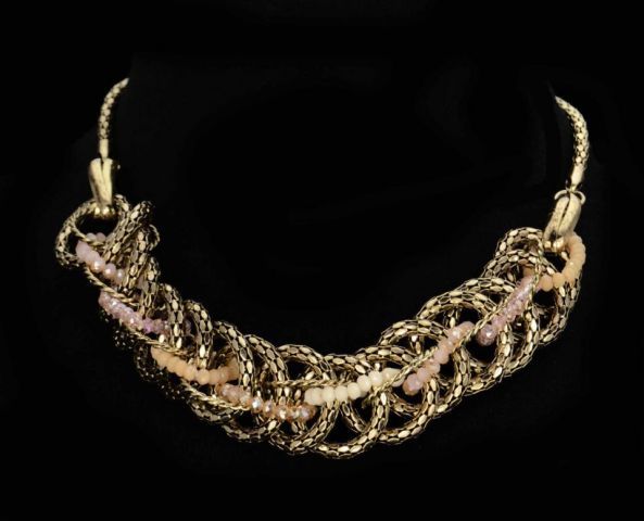 COLLAR ESLABONES AROS BEADS ROSA