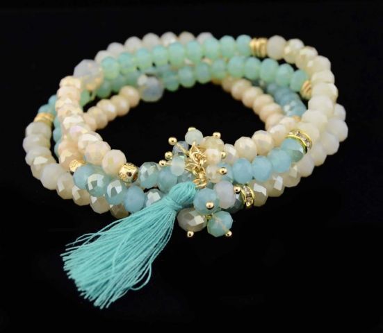 PULSERA 4 V. + POMPON CRYS AZUL