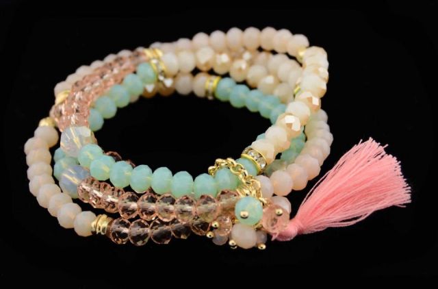 PULSERA 4 V. + POMPON CRYS ROSA