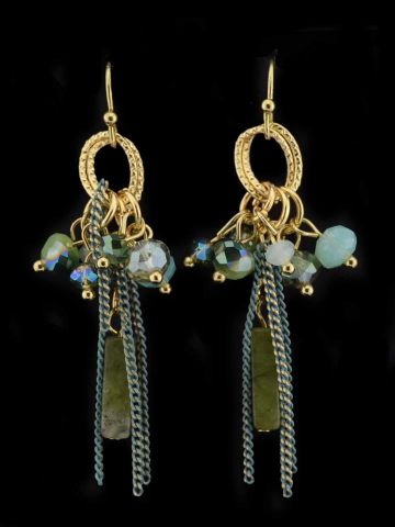 PENDIENTES CADENAS PIEDRA RECT. VERDE