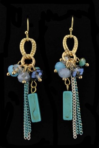 PENDIENTES CADENAS PIEDRA RECT. AZUL