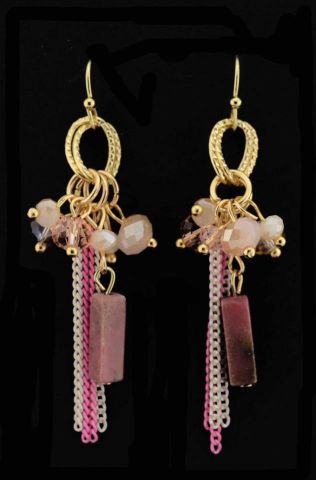 PENDIENTES CADENAS PIEDRA RECT. ROSA
