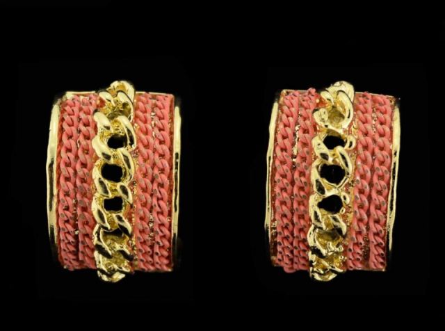 PENDIENTES MEDIO ARO CADENA ROSA