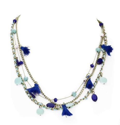 COLLAR 3V. PASTIL. Y BORLAS AZUL