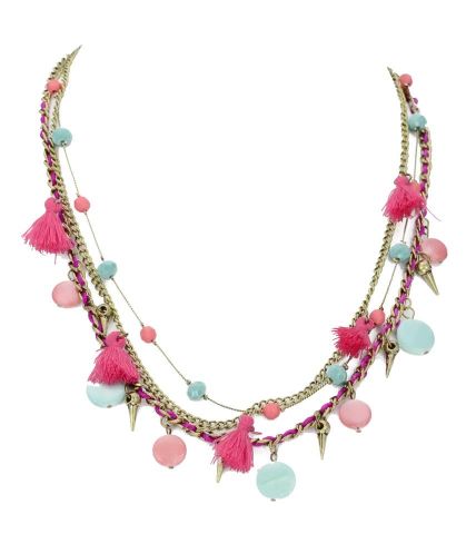 COLLAR 3V. PASTIL. Y BORLAS ROSA