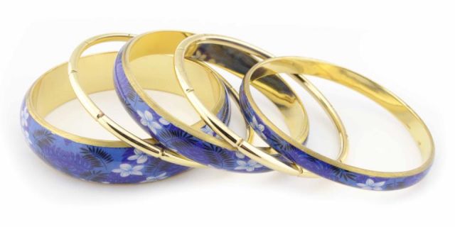 PULSERA BRON SET FLORES BLUE